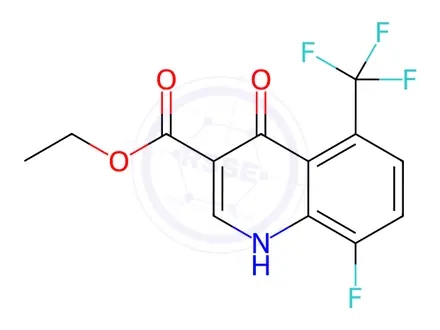 Chemical structure of Ethyl 8-fluoro-4-hydroxy-5-(trifluoromethyl)quinoline-3-carboxylate