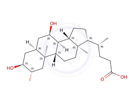 Chemical structure of (2b,3a,5b,7a)-2,3,7-trihydroxy-Cholan-24-oic acid