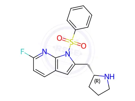 Chemical structure of 6-Fluoro-1-(phenylsulfonyl)-2-[(2R)-2-pyrrolidinylmethyl]-1H-pyrrolo[2,3-b]pyridine