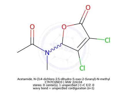 Chemical structure of Acetamide, N-(3,4-dichloro-2,5-dihydro-5-oxo-2-furanyl)-N-methyl-