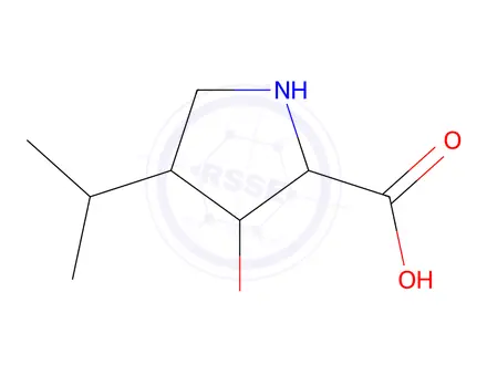 Chemical structure of (2S)-3-Hydroxy-4-isopropylpyrrolidine-2-carboxylic acid