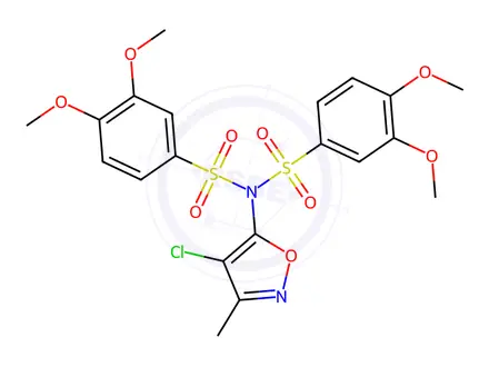 Chemical structure of N-(4-Chloro-3-methyl-1,2-oxazol-5-yl)-N-(3,4-dimethoxybenzenesulfonyl)-3,4-dimethoxybenzene-1-sulfonamide