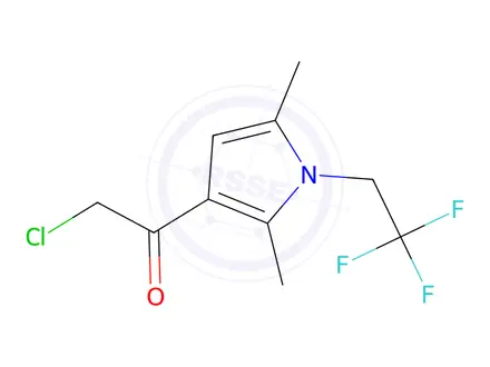 Chemical structure of 2-Chloro-1-[2,5-dimethyl-1-(2,2,2-trifluoroethyl)-1H-pyrrol-3-yl]ethan-1-one