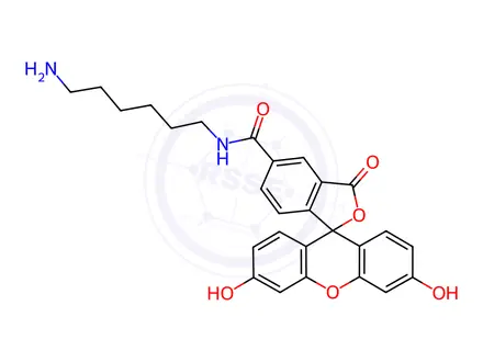 Chemical structure of Spiro[isobenzofuran-1(3H),9'-[9H]xanthene]-5-carboxamide, N-(6-aminohexyl)-3',6'-dihydroxy-3-oxo-