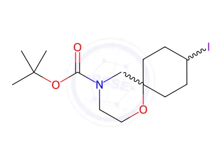 Chemical structure of 1-Oxa-4-azaspiro[5.5]undecane-4-carboxylic acid, 9-iodo-, 1,1-dimethylethyl ester