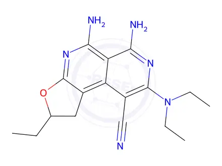Chemical structure of 5,6-Diamino-8-(diethylamino)-2-ethyl-1,2-dihydrofuro[2,3-c][2,7]naphthyridine-9-carbonitrile