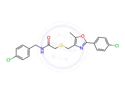 Chemical structure of Acetamide, N-[(4-chlorophenyl)methyl]-2-[[[2-(4-chlorophenyl)-5-methyl-4-oxazolyl]methyl]thio]-