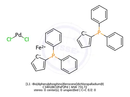 Chemical structure of [1,1′-Bis(diphenylphosphino)ferrocene]dichloropalladium(II)
