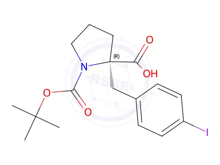Chemical structure of (R)-1-(tert-Butoxycarbonyl)-2-(4-iodobenzyl)-pyrrolidine-2-carboxylic acid