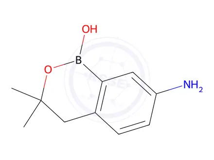 Chemical structure of 7-amino-3,3-dimethyl-3,4-dihydro-1H-2,1-benzoxaborinin-1-ol