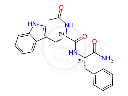 Chemical structure of (S)-2-Acetamido-N-((S)-1-amino-1-oxo-3-phenylpropan-2-yl)-3-(1H-indol-3-yl)propanamide