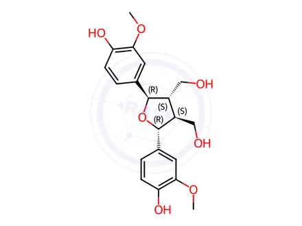 Chemical structure of ,4-Furandimethanol, tetrahydro-2,5-bis(4-hydroxy-3-methoxyphenyl)-, (2R,3S,4S,5R)-
