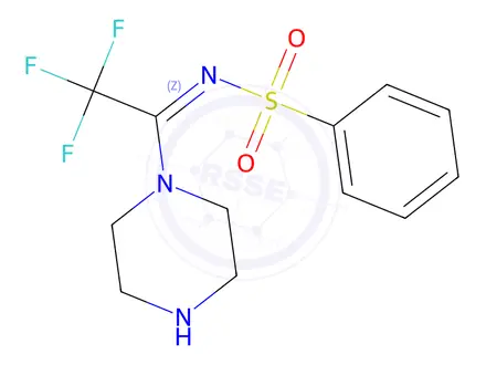 Chemical structure of n-(2,2,2-Trifluoro-1-(piperazin-1-yl)ethylidene)benzenesulfonamide