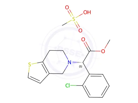 Chemical structure of (S)-Methyl 2-(2-chlorophenyl)-2-(6,7-dihydrothieno[3,2-c]pyridin-5(4H)-yl)acetate methanesulfonate