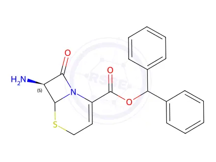 Chemical structure of (7S)-benzhydryl 7-amino-8-oxo-5-thia-1-azabicyclo[4.2.0]oct-2-ene-2-carboxylate