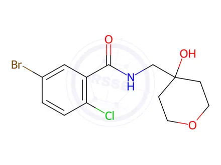 Chemical structure of 5-Bromo-2-chloro-N-((4-hydroxytetrahydro-2H-pyran-4-yl)methyl)benzamide