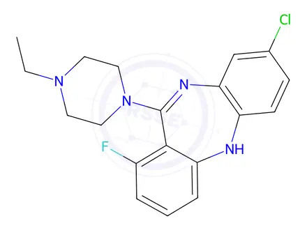 Chemical structure of 5H-Dibenzo[b,e][1,4]diazepine, 8-chloro-11-(4-ethyl-1-piperazinyl)-1-fluoro-