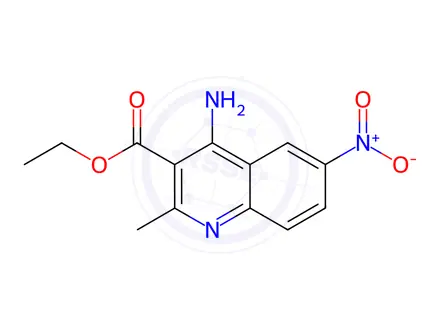 Chemical structure of Ethyl 4-amino-2-methyl-6-nitroquinoline-3-carboxylate
