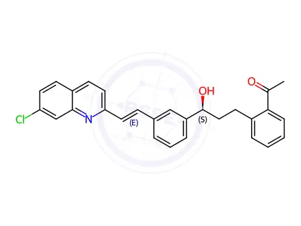 Chemical structure of 2-(3(S)-(3-(2-(7-chloro-2-quinolinyl)ethenyl)phenyl)-3-hydroxypropyl) acetophenone