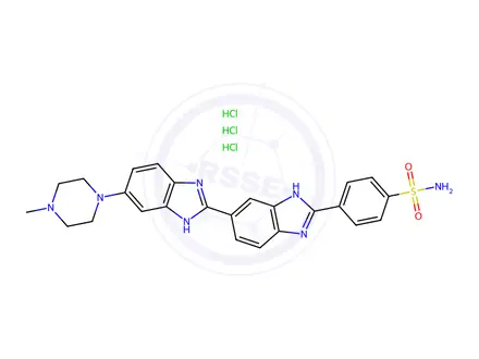 Chemical structure of 4-(6-(4-Methylpiperazin-1-yl)-1H,3'H-[2,5'-bibenzo[d]imidazol]-2'-yl)benzenesulfonamide trihydrochloride