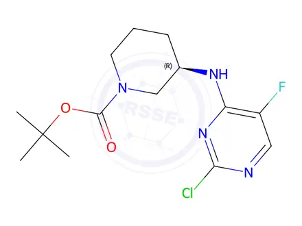 Chemical structure of (R)-tert-butyl 3-((2-chloro-5-fluoropyrimidin-4-yl)amino)piperidine-1-carboxylate