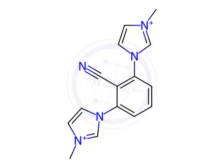 Chemical structure of 1,1'-(2-Cyano-1,3-phenylene)bis(3-methyl-1H-imidazol-3-ium) iodide