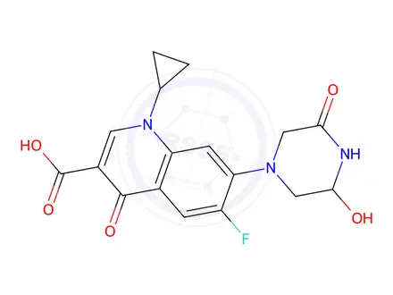 Chemical structure of 1-Cyclopropyl-6-fluoro-7-(3-hydroxy-5-oxopiperazin-1-yl)-4-oxo-1,4-dihydroquinoline-3-carboxylic Acid