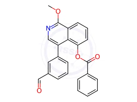 Chemical structure of 4-(3-Formylphenyl)-1-methoxyisoquinolin-5-yl benzoate