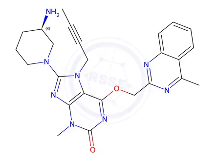 Chemical structure of (R)-8-(3-Aminopiperidin-1-yl)-7-(but-2-yn-1-yl)-3-methyl-6-((4-methylquinazolin-2-yl)methoxy)-3,7-dihydro-2H-purin-2-one