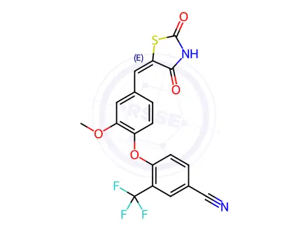 Chemical structure of 4-(4-((2,4-Dioxothiazolidin-5-ylidene)methyl)-2-methoxyphenoxy)-3-(trifluoromethyl)benzonitrile