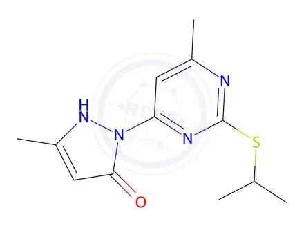 Chemical structure of 2-(2-(Isopropylthio)-6-methylpyrimidin-4-yl)-5-methyl-1H-pyrazol-3(2H)-one