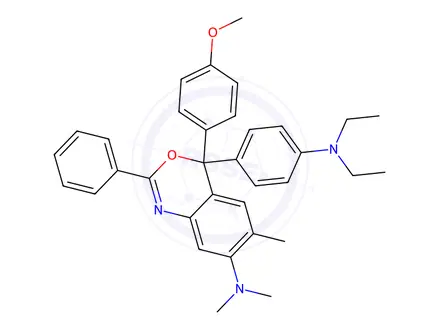 Chemical structure of 4H-3,1-Benzoxazin-7-amine, 4-4-(diethylamino)phenyl-4-(4-methoxyphenyl)-N,N,6-trimethyl-2-phenyl-