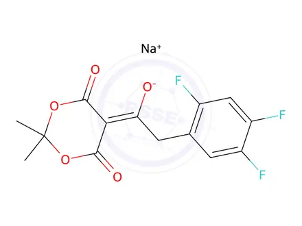 Chemical structure of Sodium 1-(2,2-dimethyl-4,6-dioxo-1,3-dioxan-5-ylidene)-2-(2,4,5-trifluorophenyl)ethan-1-olate