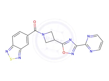 Chemical structure of Benzo[c][1,2,5]thiadiazol-5-yl(3-(3-(pyrimidin-2-yl)-1,2,4-oxadiazol-5-yl)azetidin-1-yl)methanone
