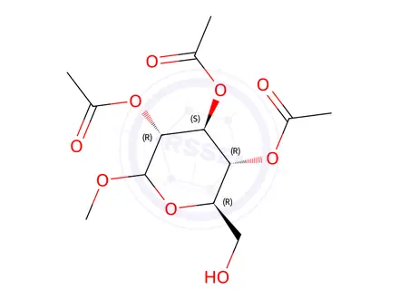 Chemical structure of (2R,3R,4S,5R,6S)-2-(Hydroxymethyl)-6-methoxytetrahydro-2H-pyran-3,4,5-triyl triacetate