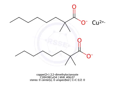 Chemical structure of copper(2+) 2,2-dimethyloctanoate