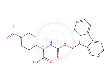 Chemical structure of (2S)-2-(1-acetylpiperidin-4-yl)-2-({[(9H-fluoren-9-yl)methoxy]carbonyl}amino)acetic acid