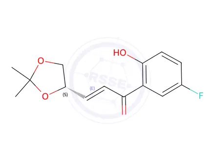 Chemical structure of (E)-(4S)-4,5-Isopropylidene-dioxy-1-(2-hydroxy-5-fluorophenyl)propenone