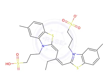 Chemical structure of hydrogen 5-methyl-2-[2-[[5-methyl-3-(3-sulphonatopropyl)-3H-benzothiazol-2-ylidene]methyl]but-1-enyl]-3-(3-sulphonatopropyl)benzothiazolium