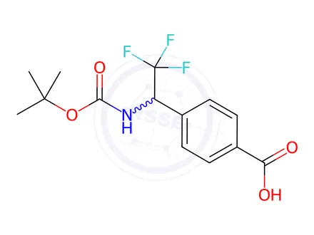 Chemical structure of Benzoic acid, 4-[1-[[(1,1-dimethylethoxy)carbonyl]amino]-2,2,2-trifluoroethyl]-