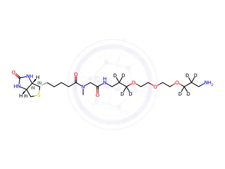 Chemical structure of 13-Amino-4,7,10-trioxatridecanyl-2,2',3,3',11,11',12,12'-d8)-N-methyl-N-biotinylglycinamide