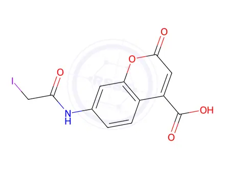 Chemical structure of 7-Iodoacetamidocoumarin-4-carboxylic Acid