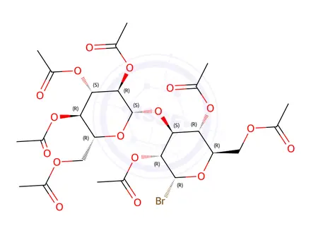 Chemical structure of 2-4-6-Tri-O-acetyl-3-O-(2-3-4-6-tetra-O-acetyl-β-D-glucopyranosyl)-α-D-glucopyranosyl bromide