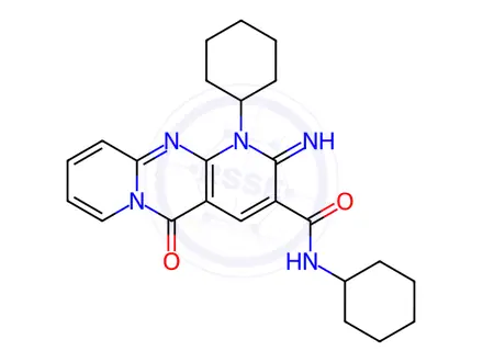 Chemical structure of N,1-Dicyclohexyl-2-imino-5-oxo-2,5-dihydro-1H-dipyrido[1,2-a:2',3'-d]pyrimidine-3-carboxamide