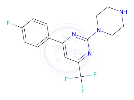 Chemical structure of 4-(4-Fluorophenyl)-2-(piperazin-1-yl)-6-(trifluoromethyl)pyrimidine
