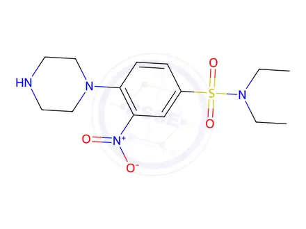 Chemical structure of N,N-Diethyl-3-nitro-4-(1-piperazinyl)benzenesulfonamide