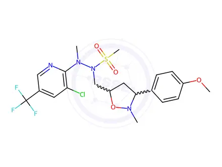 Chemical structure of N'-(3-chloro-5-(trifluoromethyl)pyridin-2-yl)-N-((3-(4-methoxyphenyl)-2-methylisoxazolidin-5-yl)methyl)-N'-methylmethanesulfonohydrazide