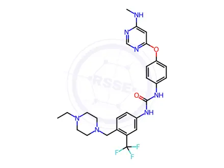 Chemical structure of N-[4-[(4-Ethyl-1-piperazinyl)methyl]-3-(trifluoromethyl)phenyl]-N'-[4-[[6-(methylamino)-4-pyrimidinyl]oxy]phenyl]urea