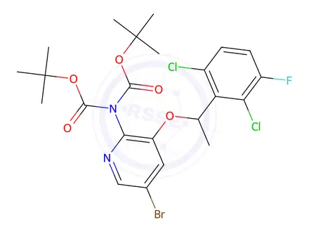 Chemical structure of TETR-BUTYL-N-{5-BROMO-3-[2, 6-DICHLORO-3-FLUOROPHENYL)ETHOXY]PYRIDIN-2-YL-N-[(TERT-BUTOXY)CARBONYL]CARBAMATE