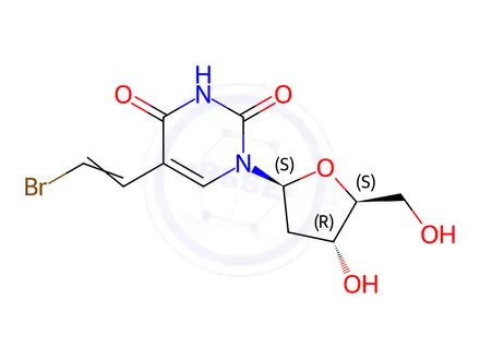 Chemical structure of 5-(2-bromovinyl)-1-((2S,4R,5S)-4-hydroxy-5-(hydroxymethyl)tetrahydrofuran-2-yl)pyrimidine-2,4(1H,3H)-dione